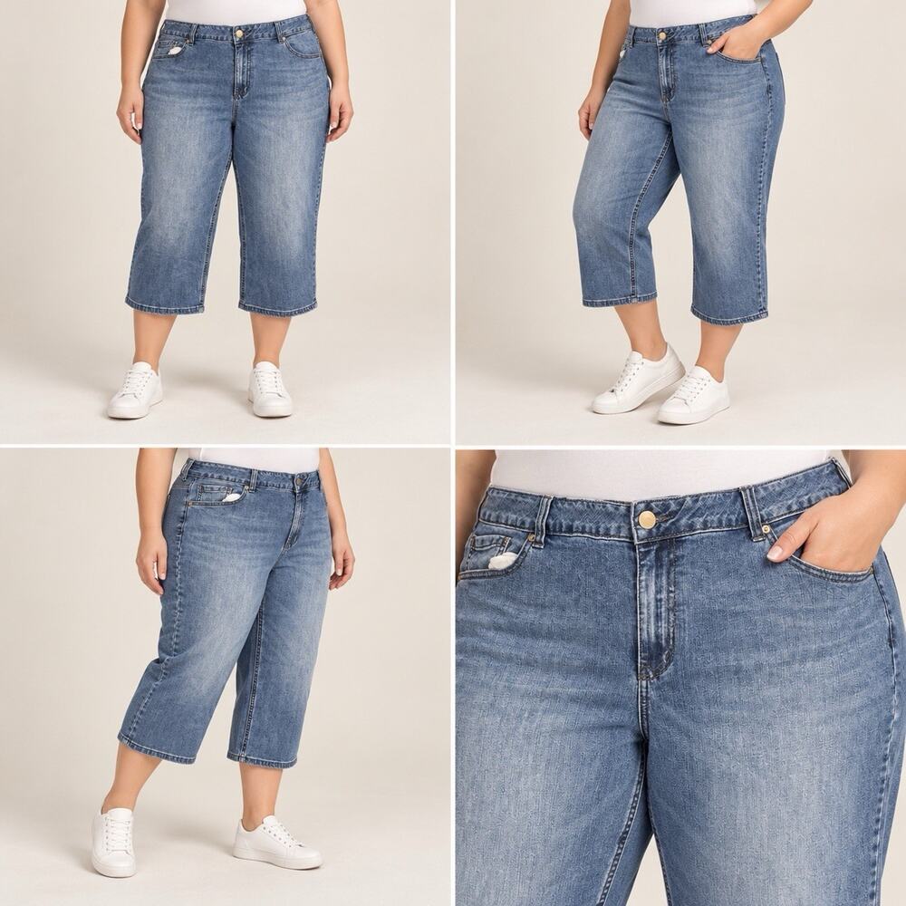 Venezia Capri Jeans Womens Plus Size 28 Blue Wash Stretch Denim Cropped